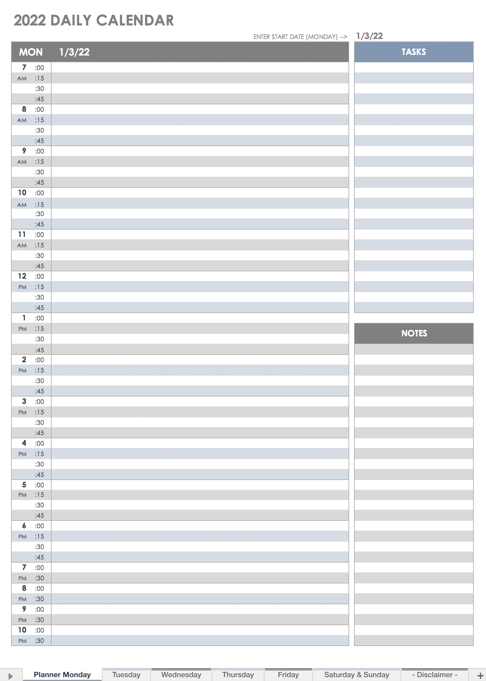 Free Printable Daily Calendar Templates  Smartsheet Within Printable Blank Daily Schedule Template