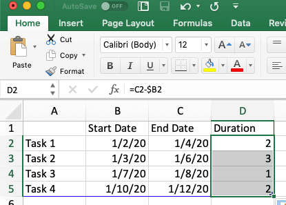 Add Duration Formula to All Rows