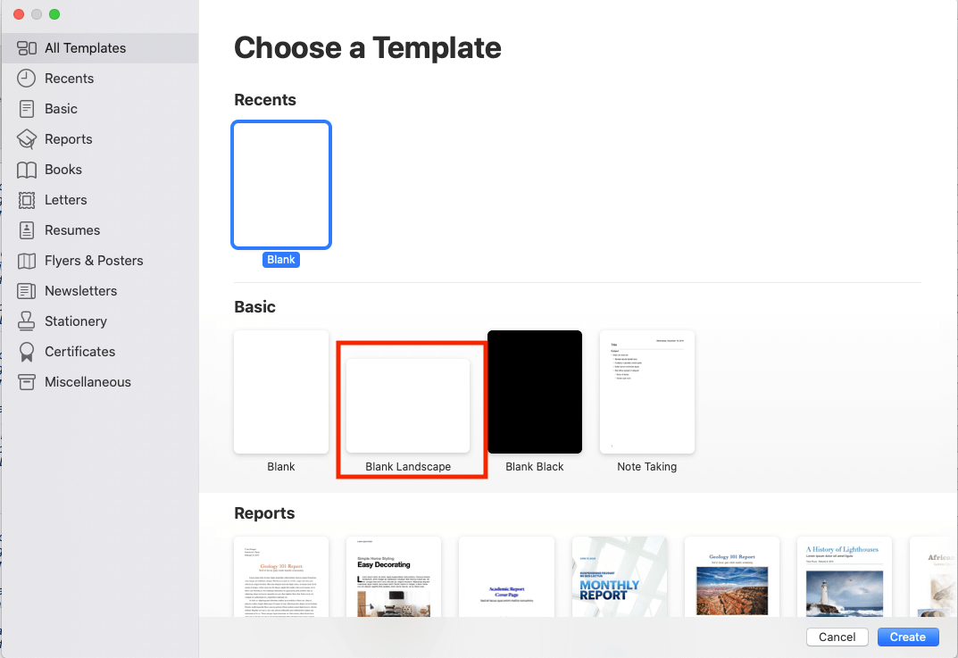 Choose Apple Pages Template