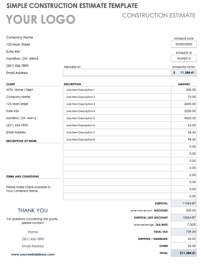 Free Construction Estimate Templates