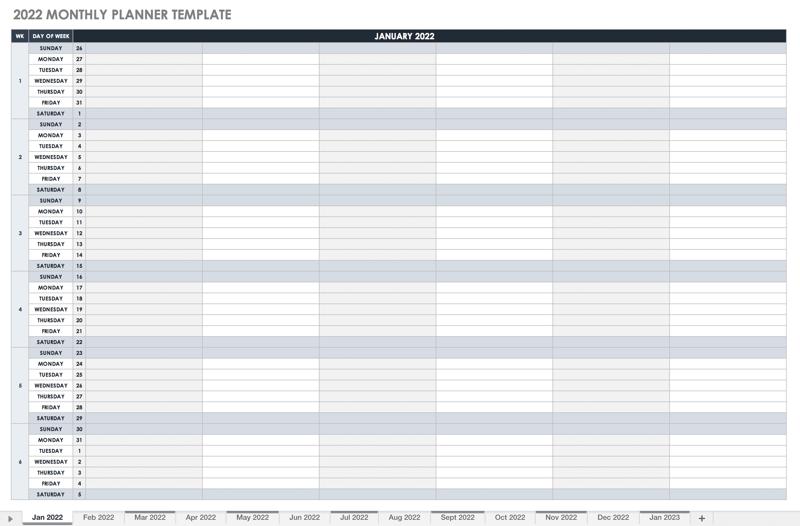 2022 Monthly Planner Template 