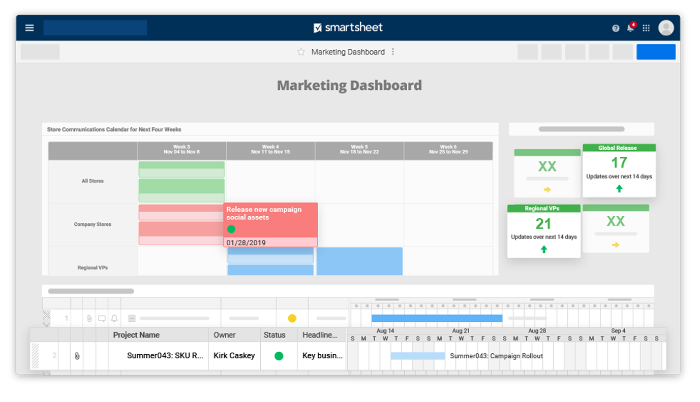 Calendar App embedded in a Smartsheet dashboard