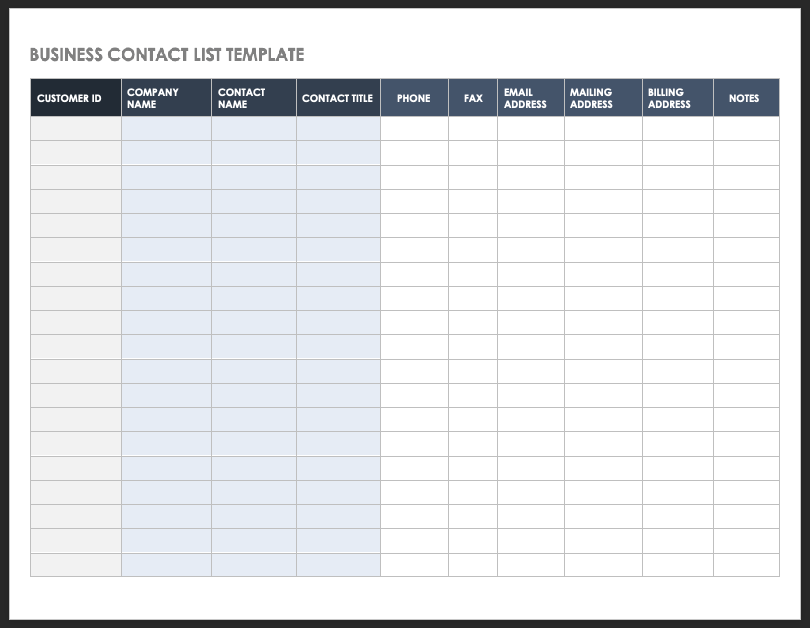 Business Contact List Template