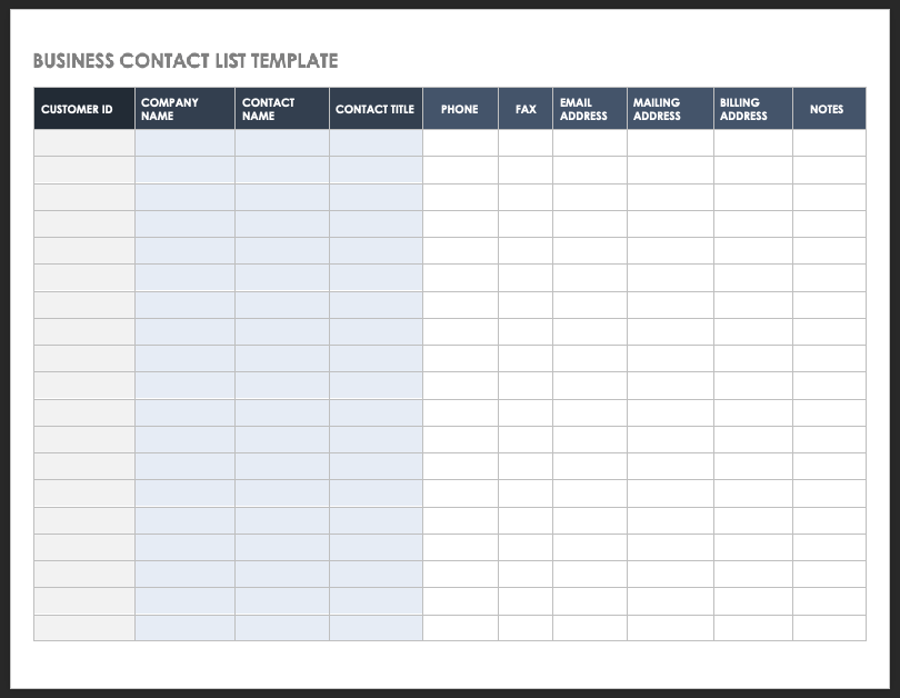 Excel Customer Contact List Template