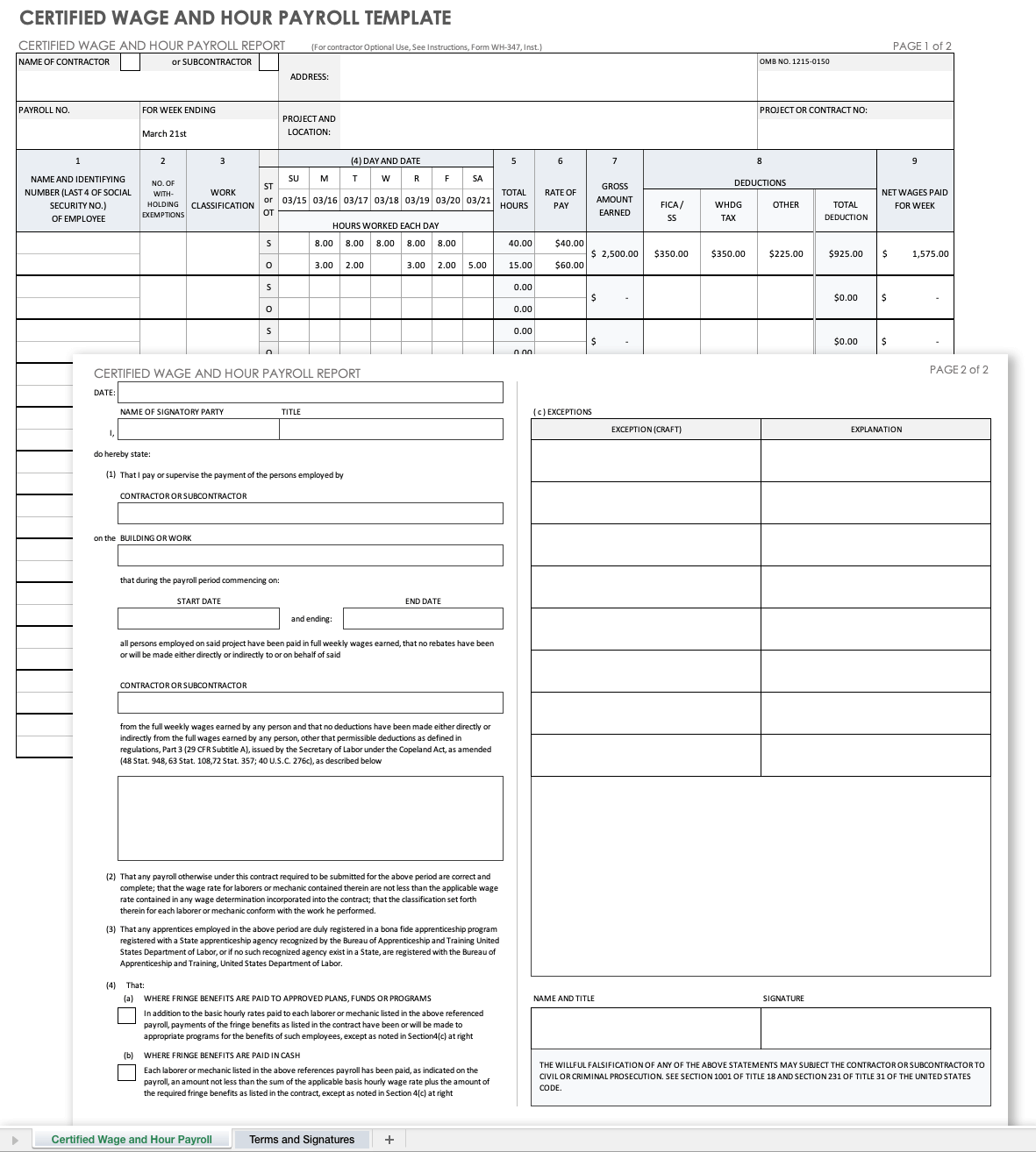 Certified Wage and Hour Payroll Template