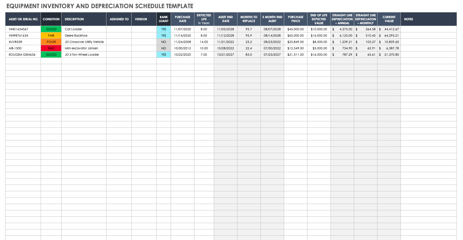 Equipment Inventory and Depreciation Schedule Template