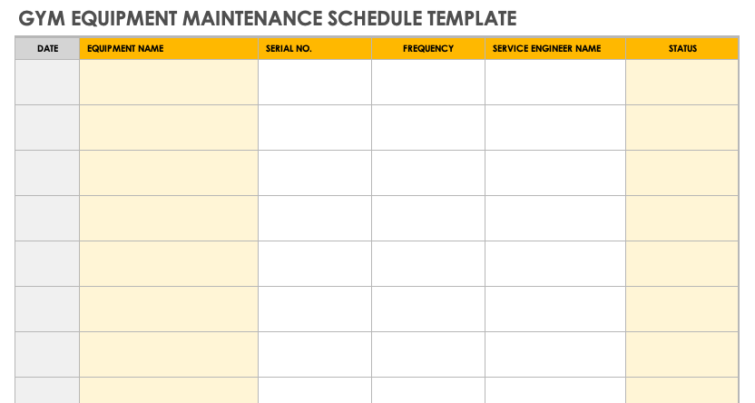 Gym Equipment Maintenance Schedule Template