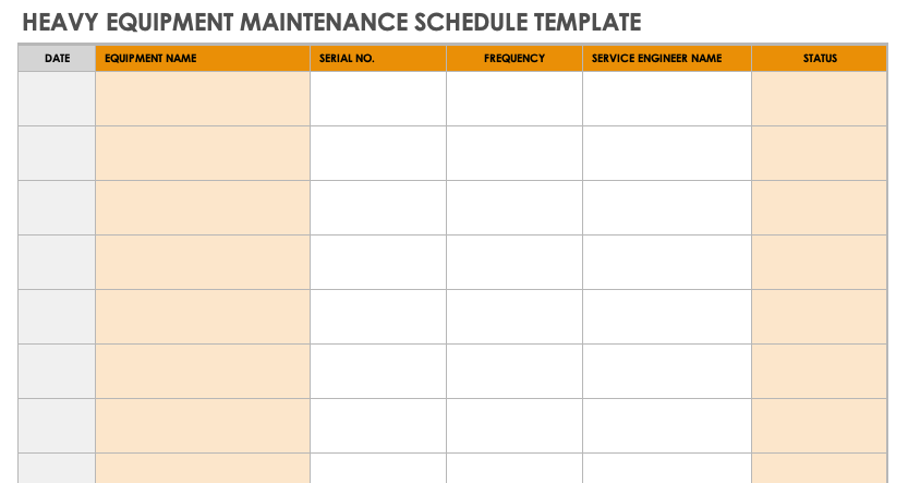 Heavy Equipment Maintenance Schedule Template