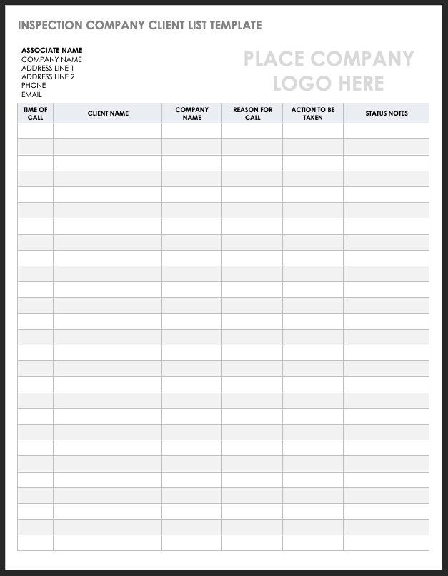 Inspection Company Client List Template