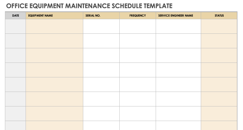 Office Equipment Maintenance Schedule Template