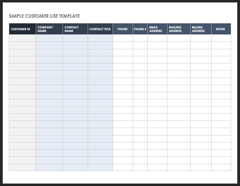 microsoft excel templates customer list