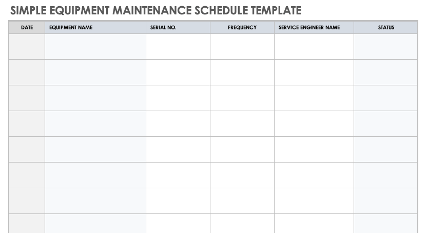 Simple Equipment Maintenance Schedule Template