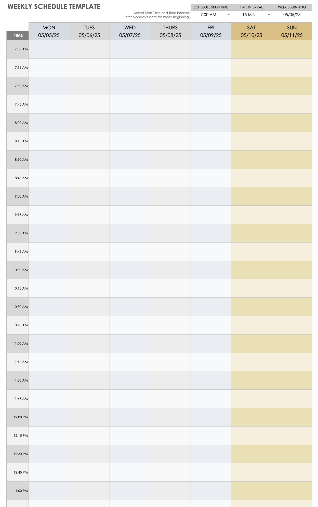 excel work schedule template