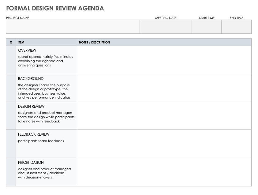 Formal Design Review Agenda Template