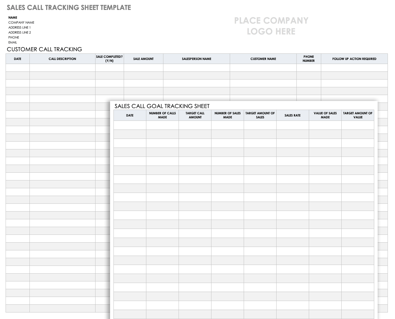 Sales Call Tracking Sheet Template