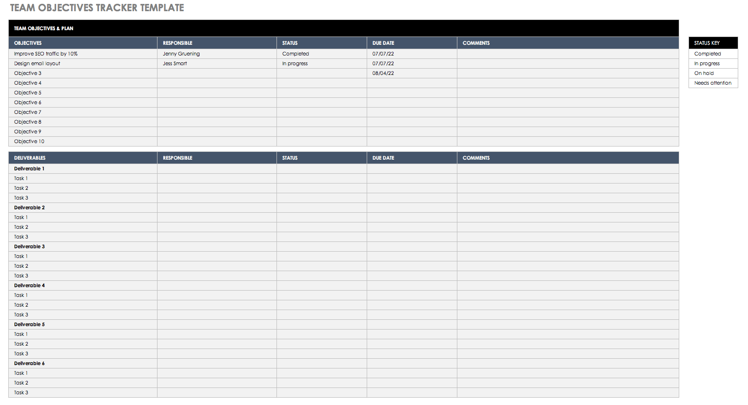 Team Objectives Tracker Template