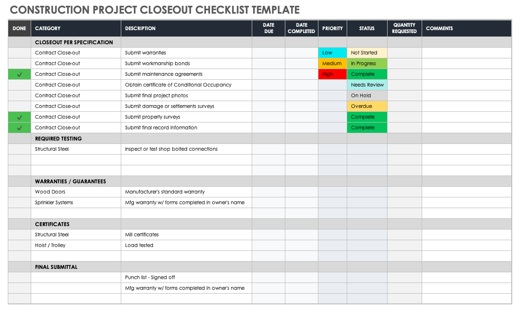 Project Closure Checklist Excel Template