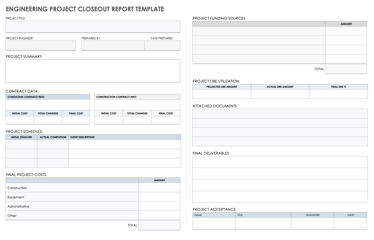 Engineering Project Closeout Report Template