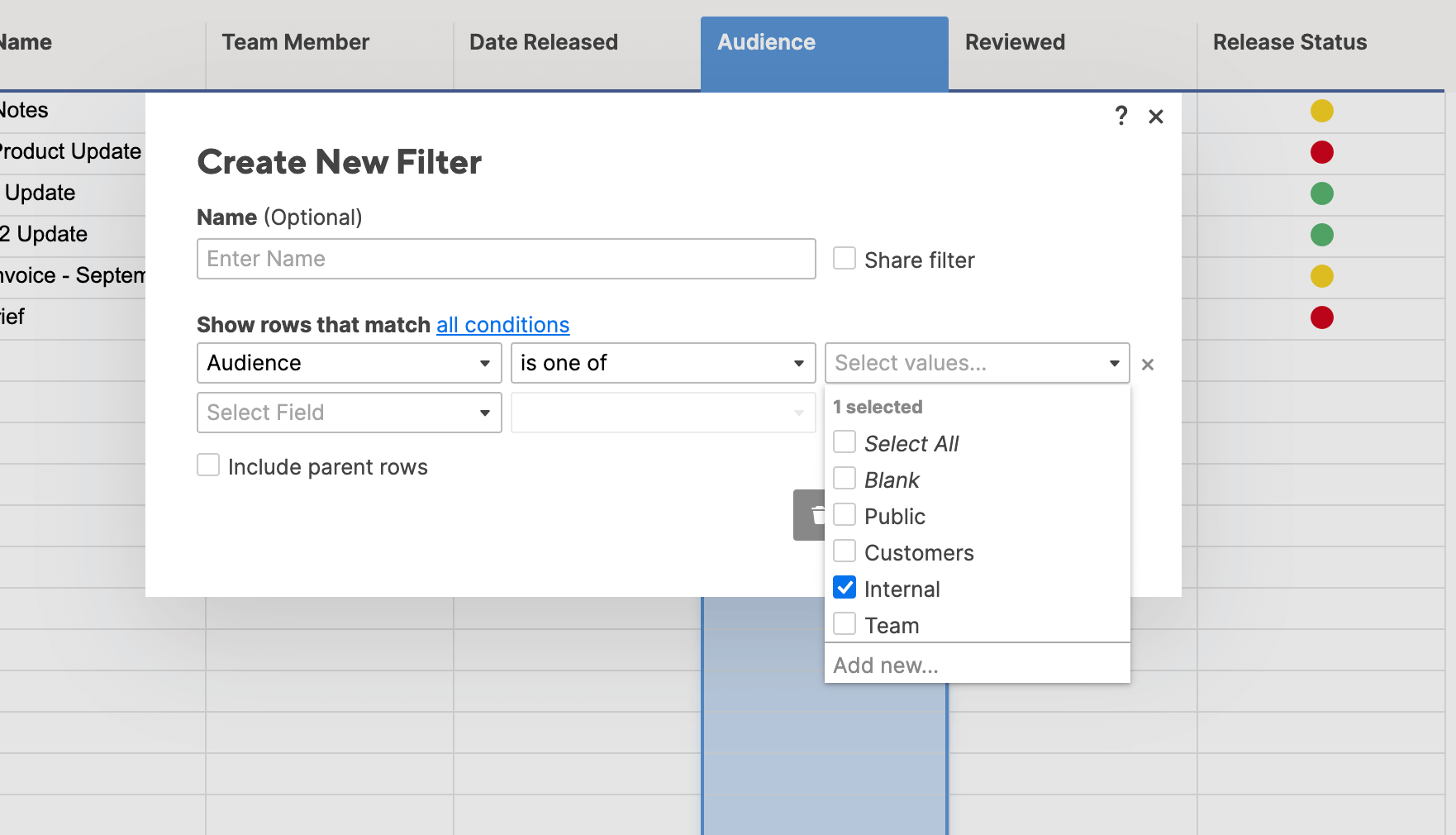 Filter By Internal Audience