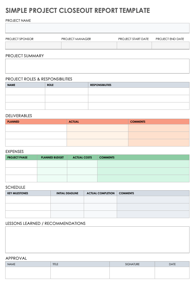 Simple Project Closeout Report Template