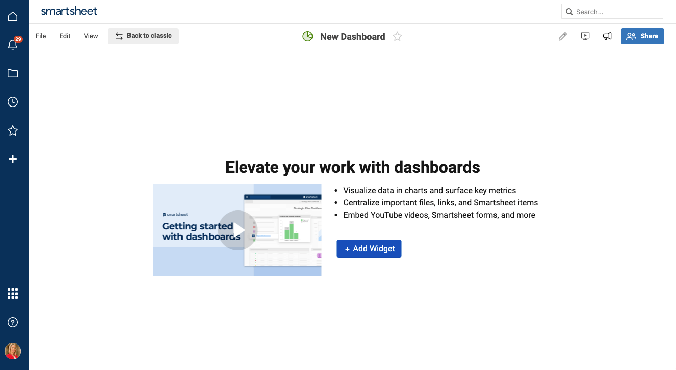 Add dashboard widget Smartsheet