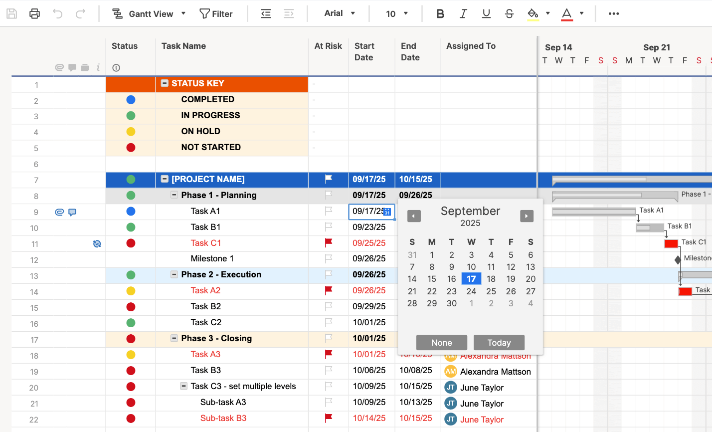 Add project start and end dates in Smartsheet