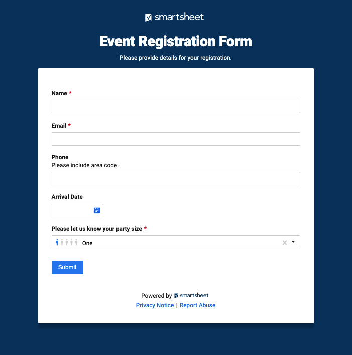 Event registration form Smartsheet