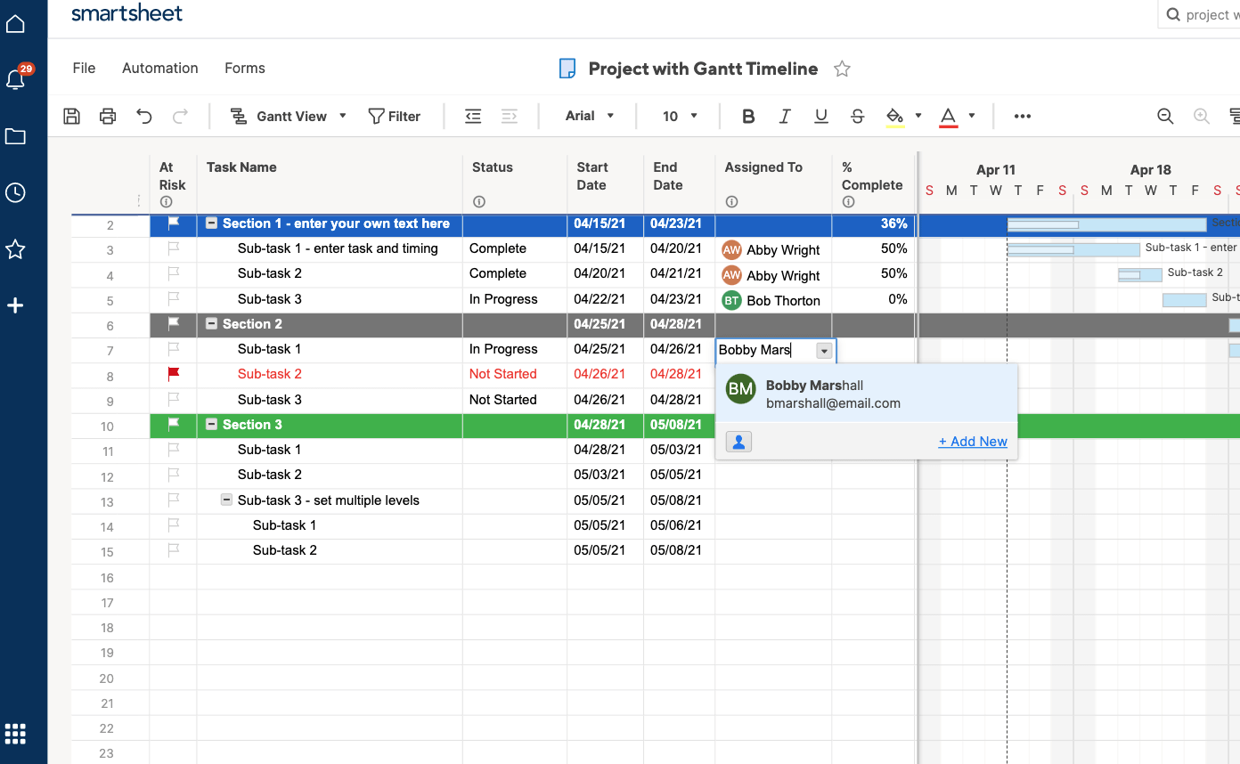 Contact column in Smartsheet