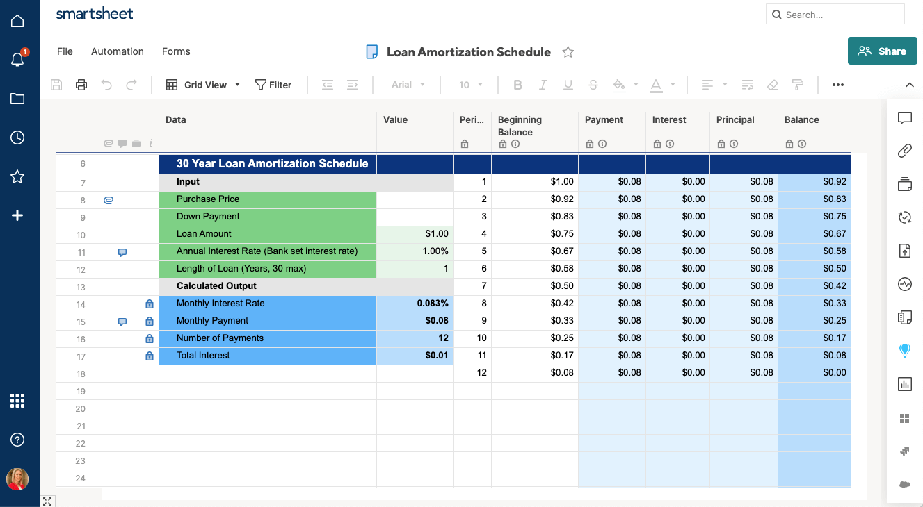 Loan amortization schedule template smartsheet