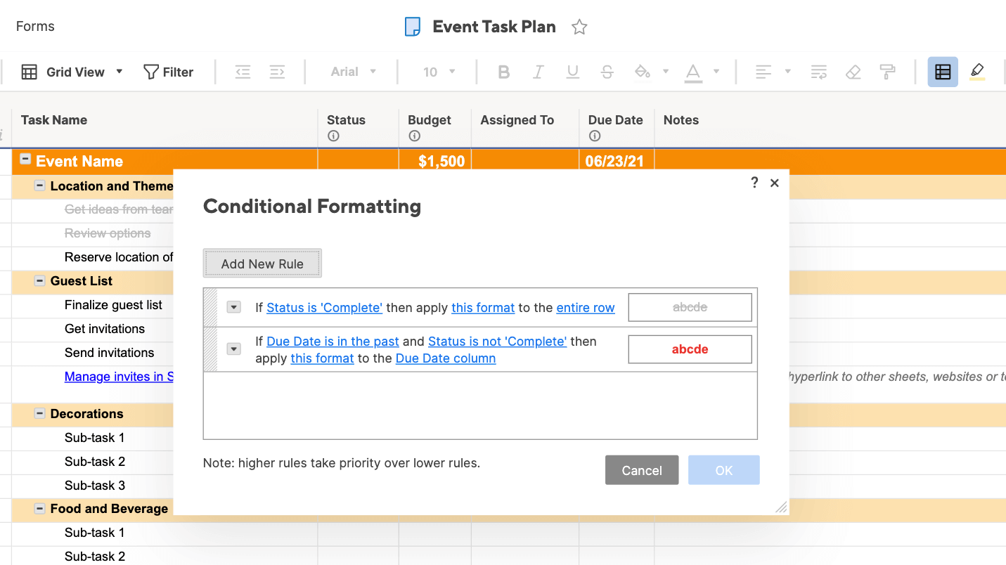 Conditional formatting smartsheet