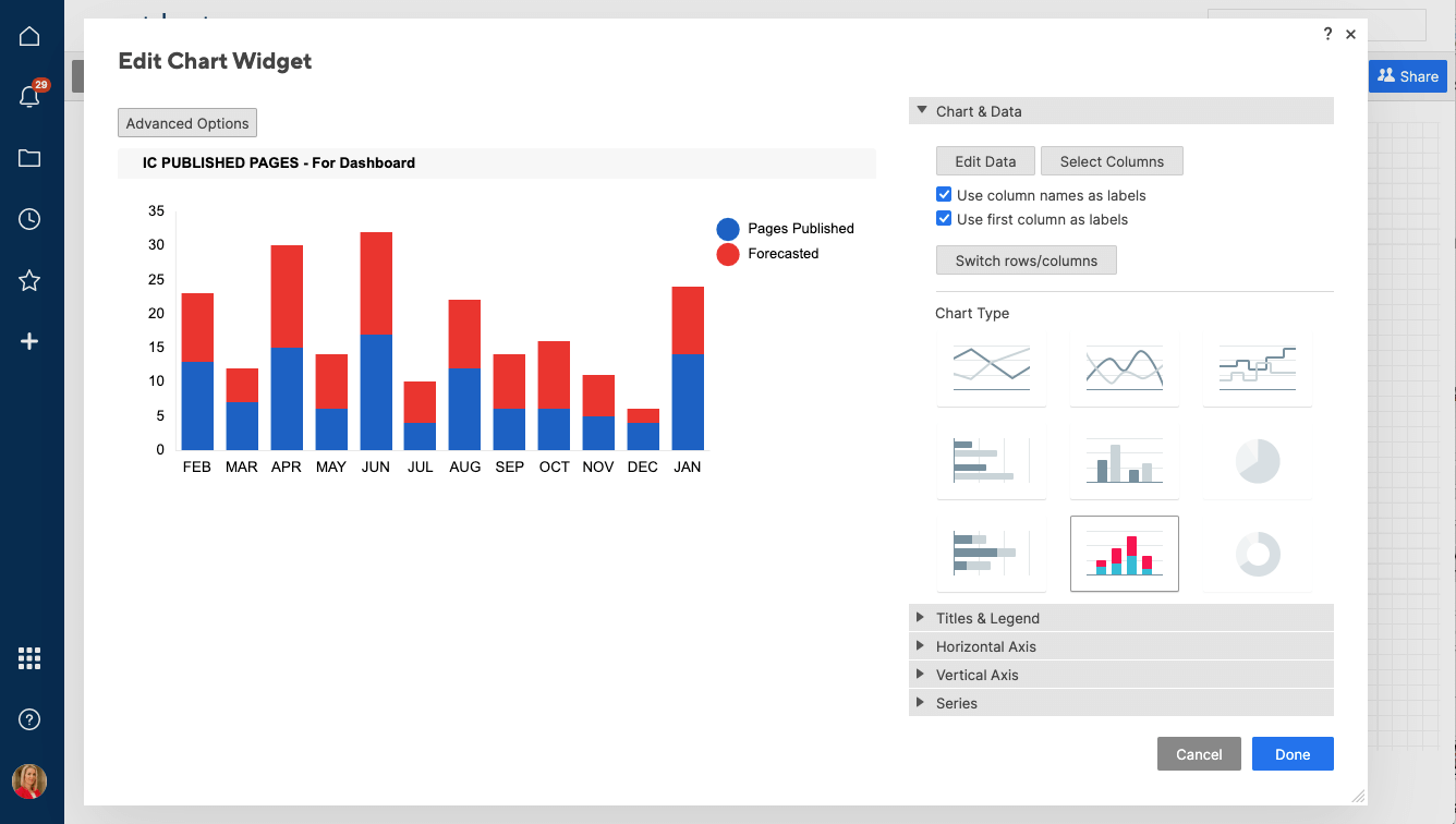 Stacked chart for dashboard in Smartsheet