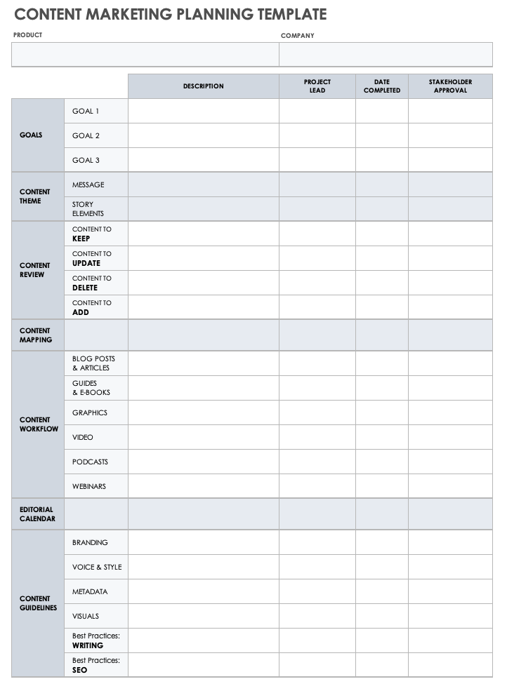 Free Content Marketing Plan Templates Smartsheet