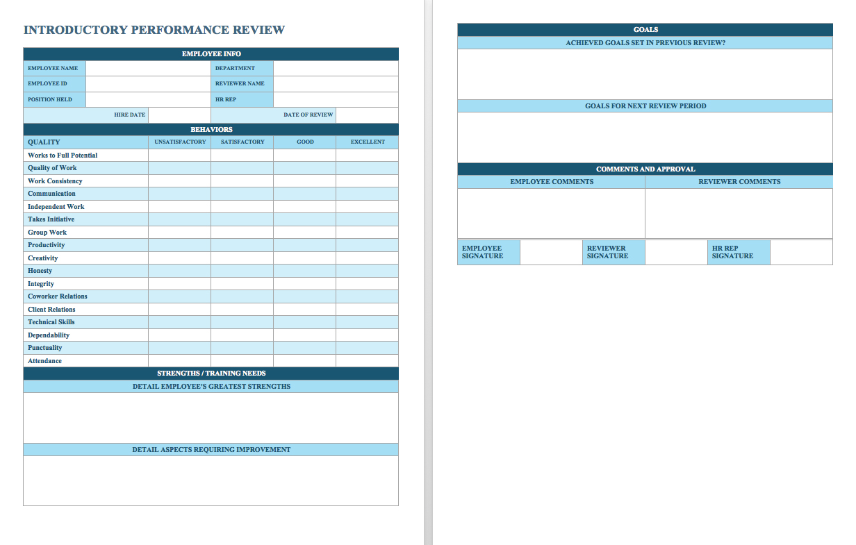 Introductory Period Performance Review Template