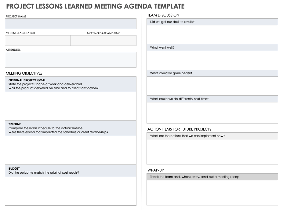 Project Lessons Learned Meeting Agenda Template