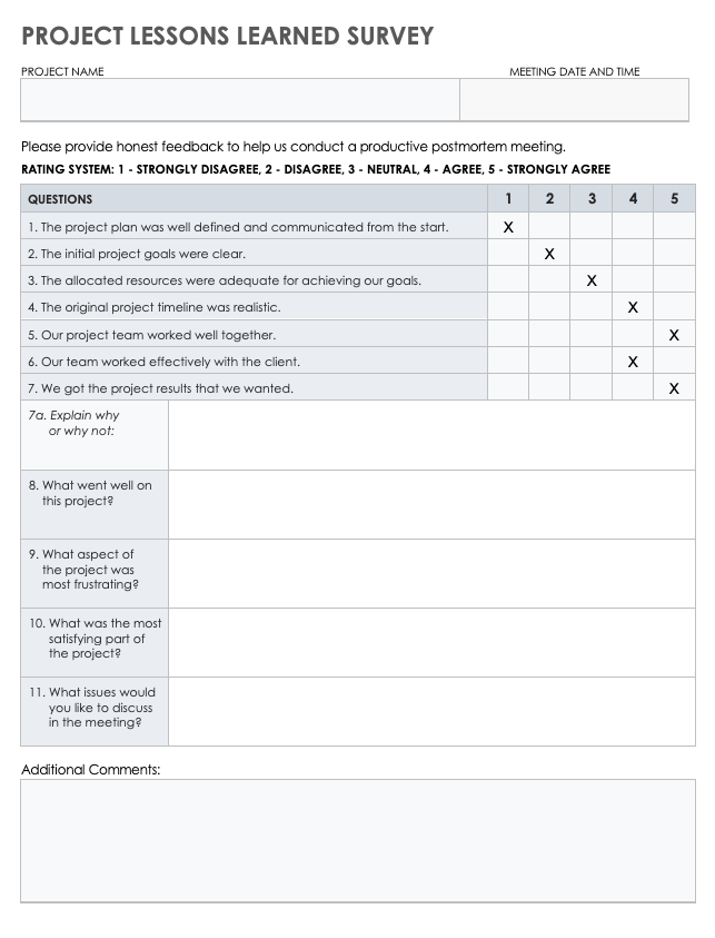 Projects Lessons Learned Survey Template