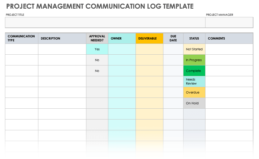 Project Management Communication Log Template