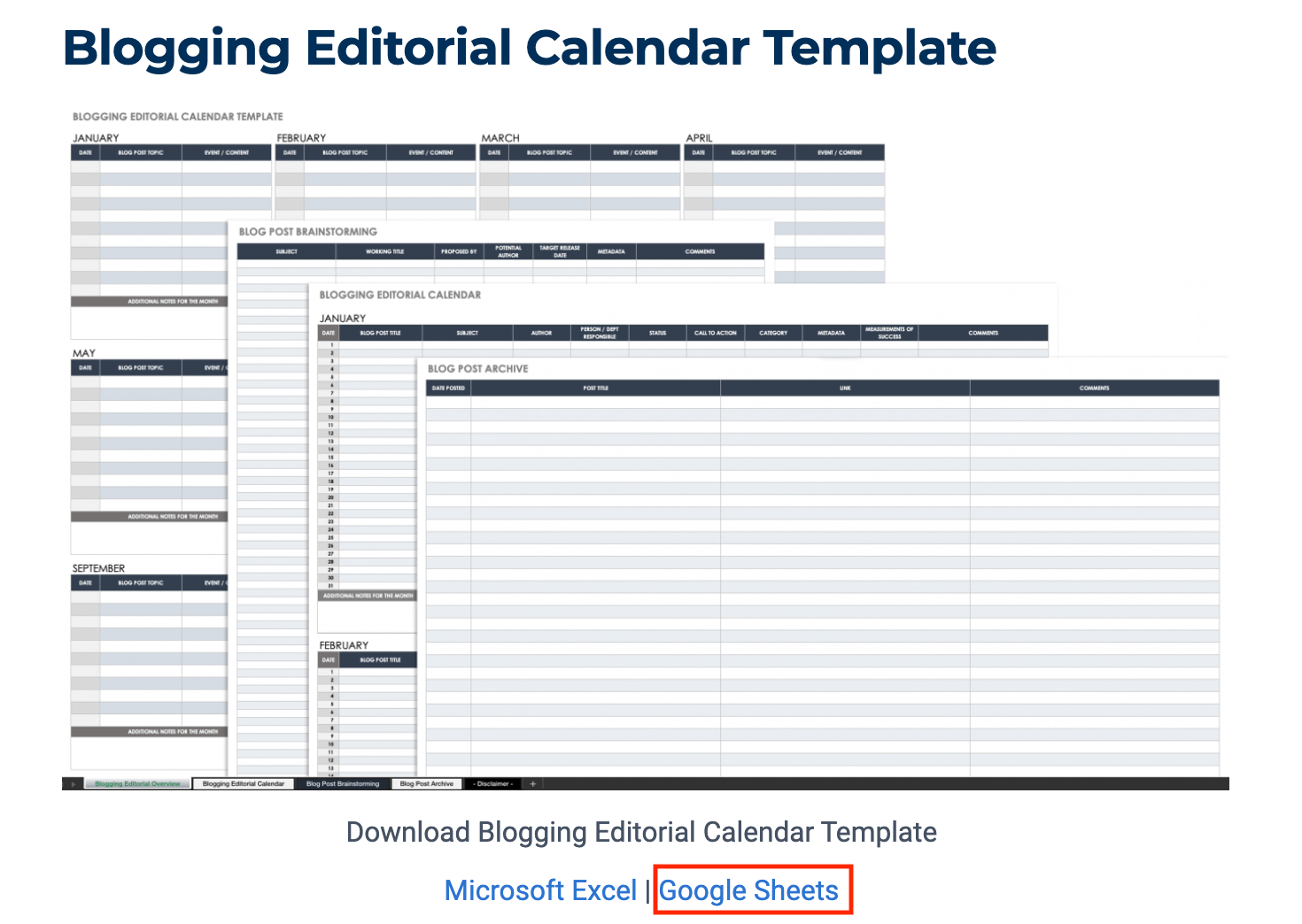 Open Blogging Calendar Template in Google Sheets