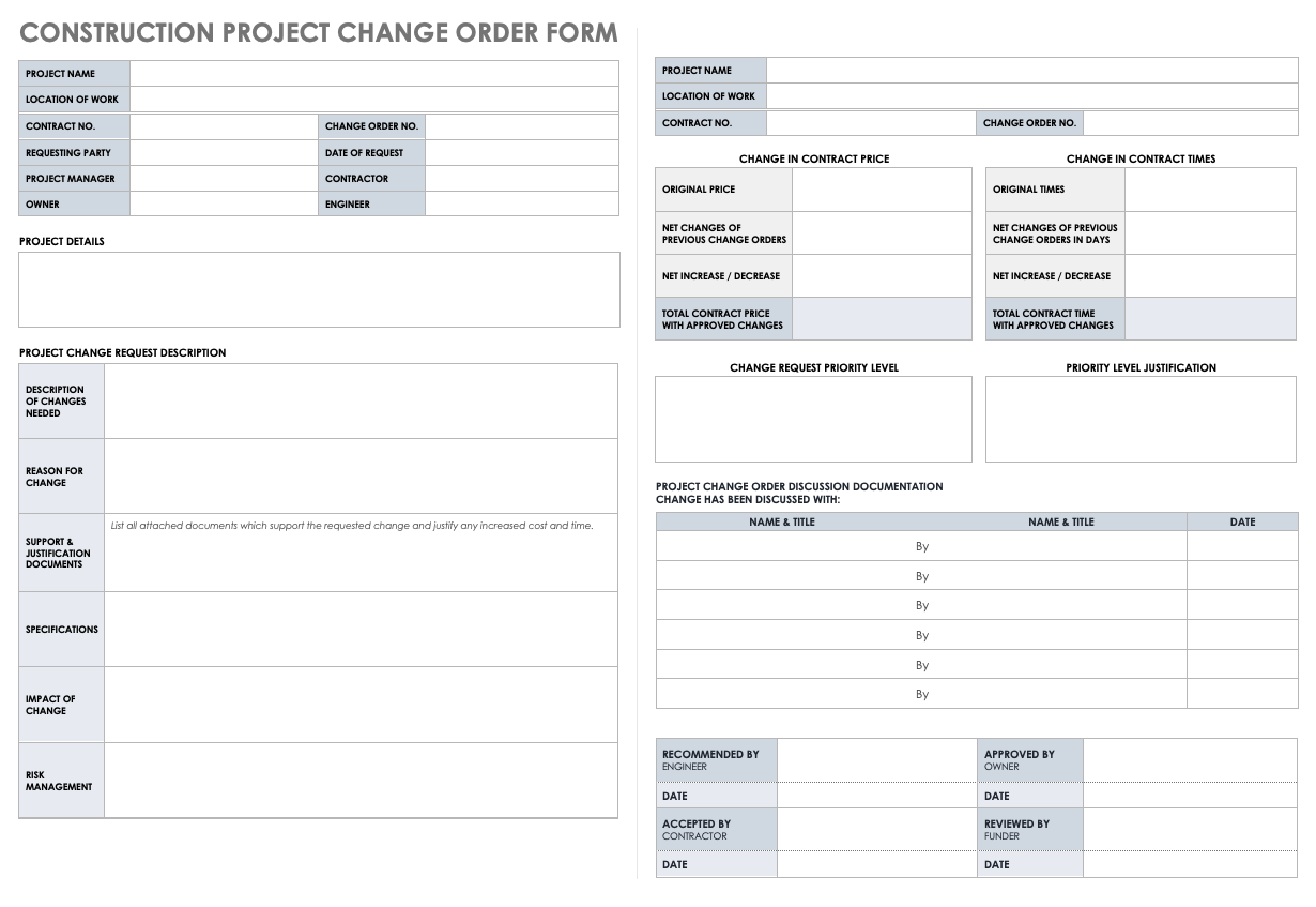 Construction Project Change Order Form 