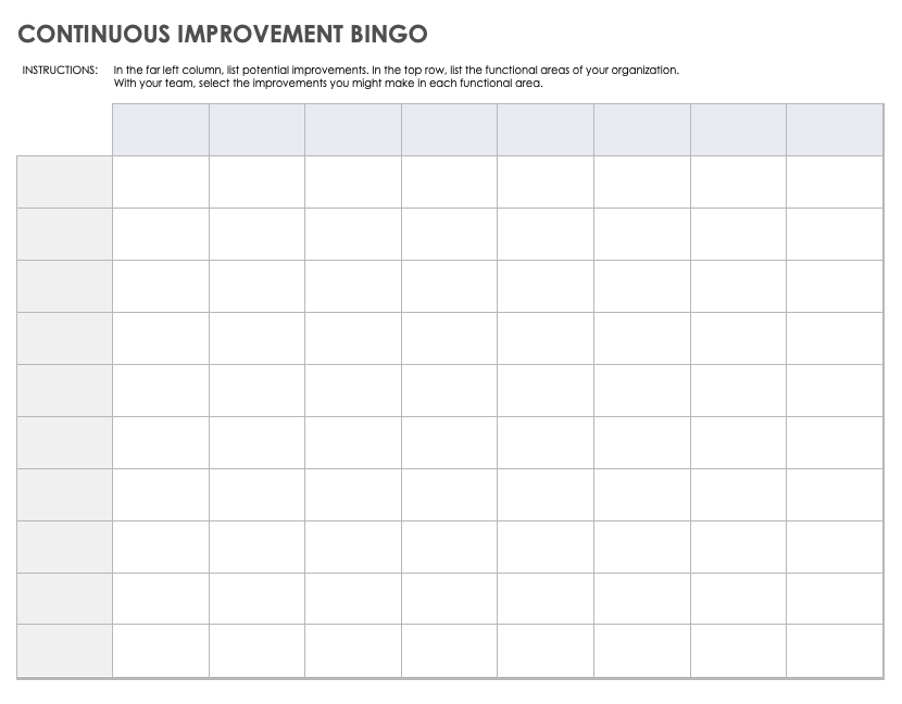 Continuous Improvement Bingo Template