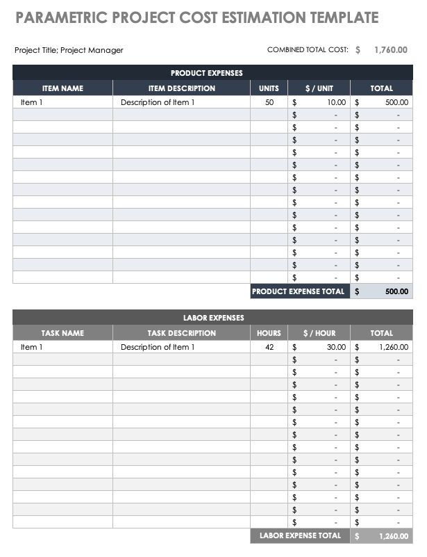 microsoft excel estimate template