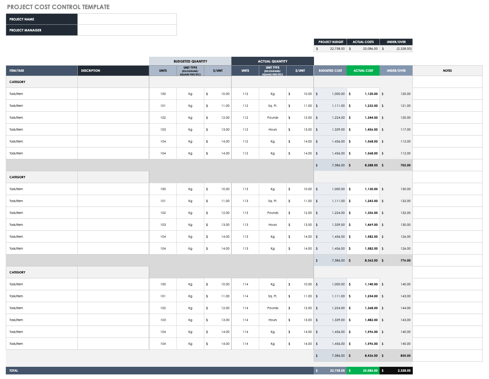 project costing excel template