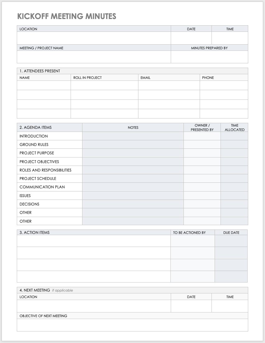 Free Project Kickoff Templates  Smartsheet Inside Project Meeting Minutes Template Word