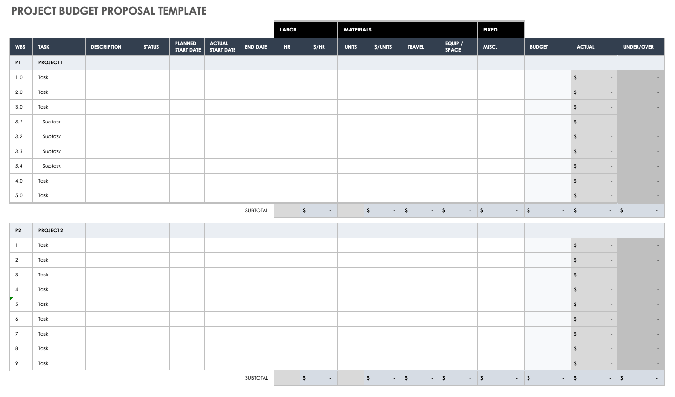 project budget template excel