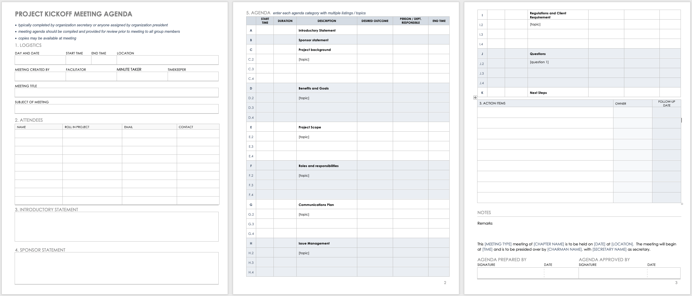 Project Kickoff Meeting Agenda Template