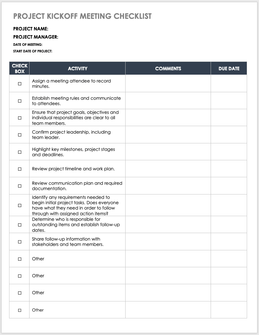 Free Project Kickoff Templates Smartsheet