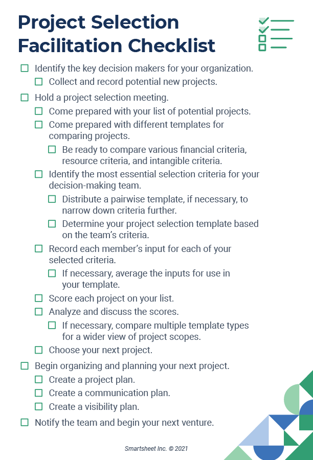 Project Selection Facilitation Checklist