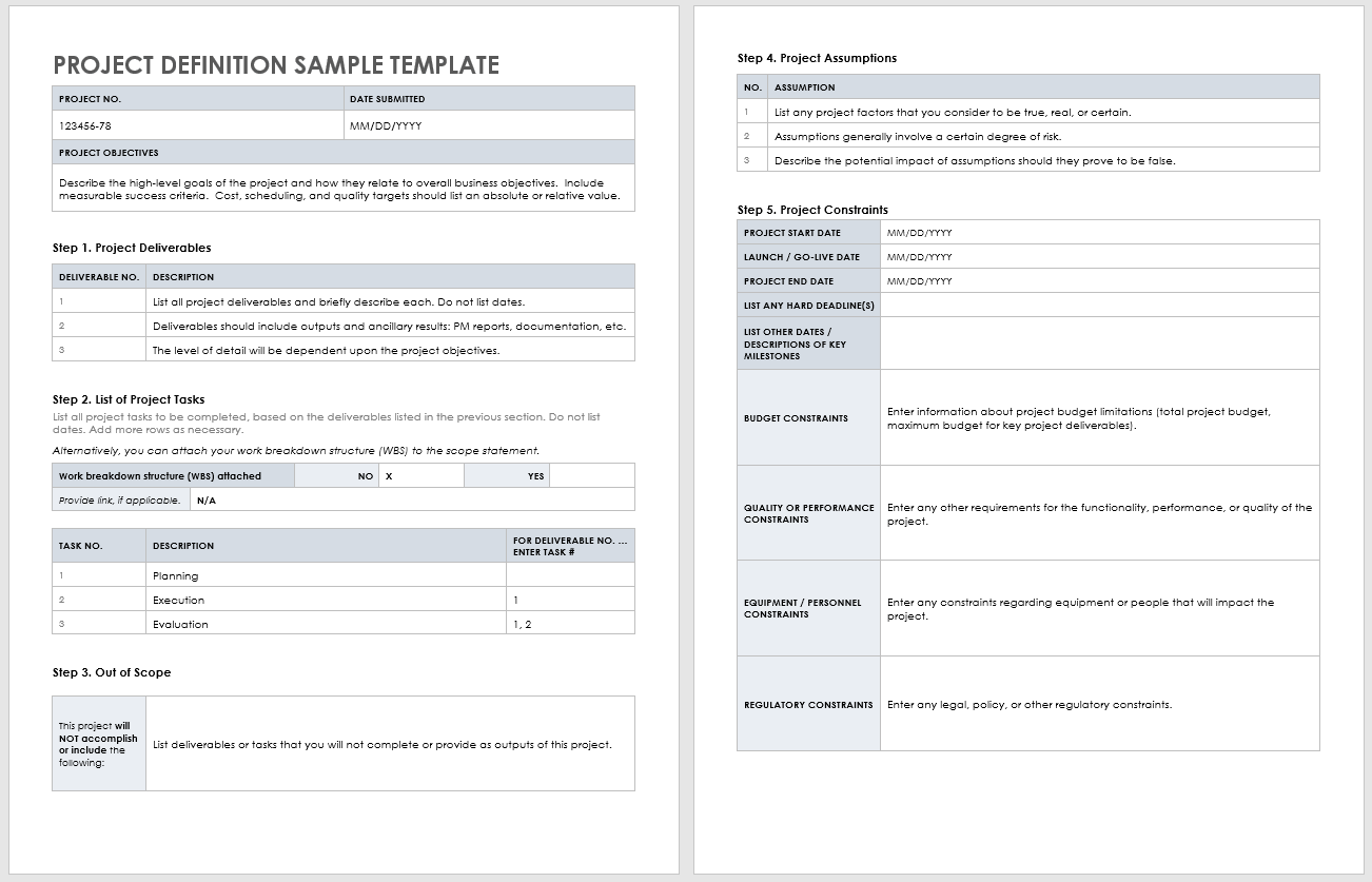 Project Definition Sample Template
