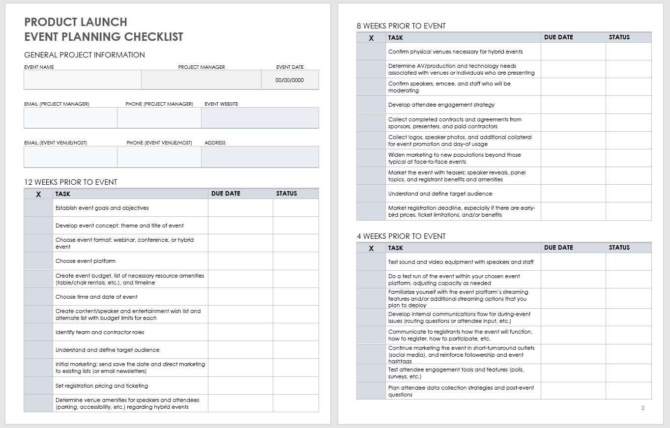 Free Product Launch Checklist Templates Smartsheet