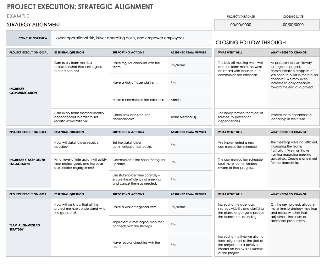 Project Execution Strategic Alignment Template