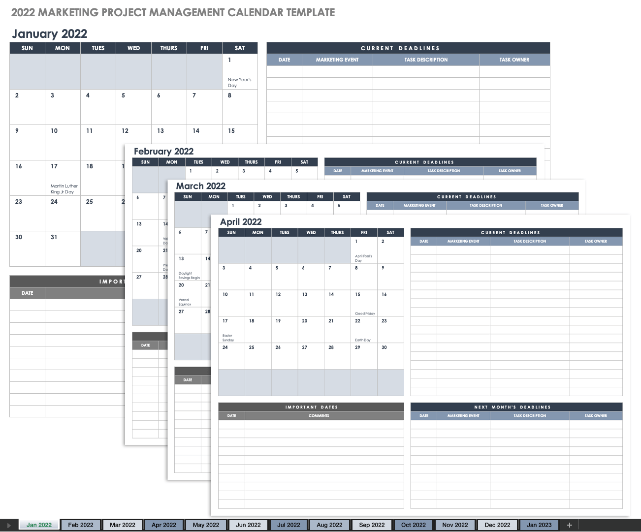 2022 Marketing Project Management Calendar Template